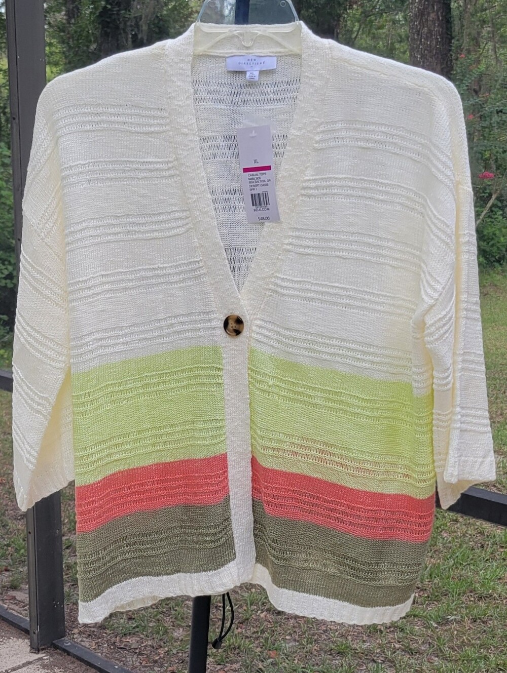 New Directions Womens XL Cardigan Sweater NWT Open Front Colorblock Light Knit